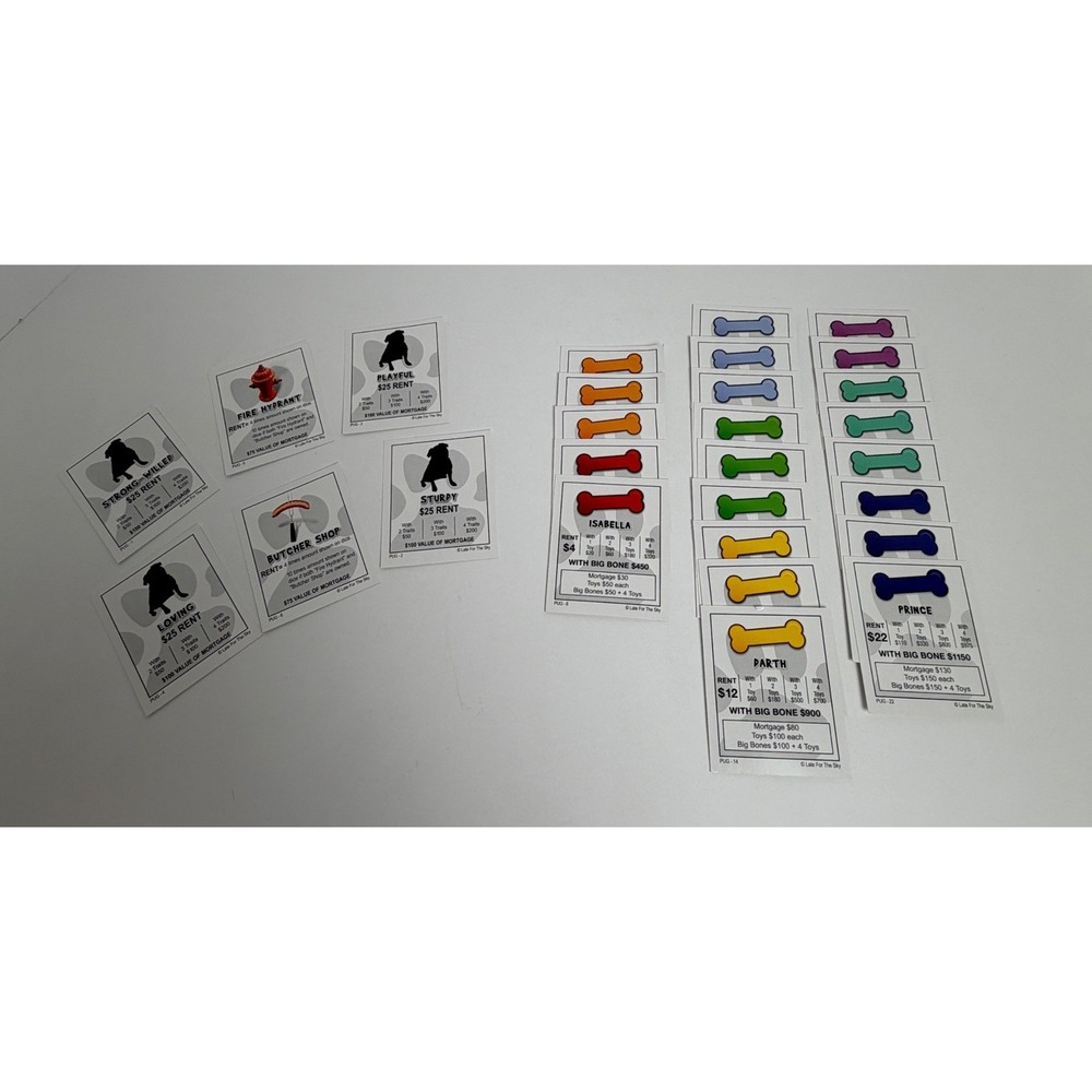 Pug-Opoly Board Game Replacement Property Deed Utility Cards Set of 28